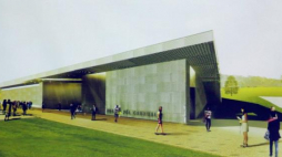 Fragment prezentacji przedstawiającej wizualizację nowego Muzeum Bitwy pod Grunwaldem. 09.2017. Fot. PAP/T. Waszczuk