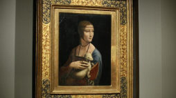 Obraz "Dama z Gronostajem Leonarda da Vinci ze zbiorów Fundacji XX. Czartoryskich w Krakowie. Fot. PAP/S. Rozpędzik