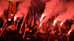 Marsz upamiętniający rocznicę śmierci dowódcy Ukraińskiej Powstańczej Armii (UPA) Romana Szuchewycza. Lwów, 04.03.2018. Fot. PAP/EPA