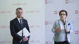 Minister edukacji narodowej Anna Zalewska i sekretarz stanu w Ministerstwie Kultury i Dziedzictwa Narodowego Jarosław Sellin. Fot. PAP/J. Kamiński