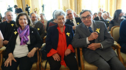 Ocalona z Holokaustu Krystyna Budnicka oraz przewodniczący Rady Muzeum Historii Żydów Polskich POLIN Marian Turski oraz pisarka Halina Birenbaum. Fot. PAP/R. Guz