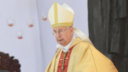 Przewodniczący Konferencji Episkopatu Polski metropolita poznański abp Stanisław Gądecki podczas mszy świętej ku czci św. Stanisława, w krakowskim Sanktuarium Męczeństwa św. Stanisława Biskupa na Skałce. Fot. PAP/J. Bednarczyk