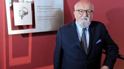 Sala audytoryjna w krakowskim Centrum Kongresowym ICE otrzymała mię Krzysztofa Pendereckiego - dyrygent, kompozytor Krzysztof Penderecki podczas uroczystości. Fot. PAP/J. Bednarczyk