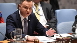 Prezydent Andrzej Duda podczas debaty otwartej wysokiego szczebla nt. roli prawa międzynarodowego w utrzymaniu międzynarodowego pokoju i bezpieczeństwa w siedzibie ONZ w Nowym Jorku. Fot. PAP/R. Pietruszka