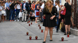 Kielce, 04.07.2018. Uroczystości przed kamienicą przy Planty 7/9, w ramach głównych obchodów 72. rocznicy pogromu kieleckiego, 4 bm. Fot. PAP/P. Polak