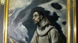 Fragment obrazu "Ekstaza św. Franciszka" hiszpańskiego malarza El Greco zaprezentowany w Muzeum Narodowym w Krakowie po pracach konserwatorskich. Kraków, 25.11.2016. Fot. PAP/S. Rozpędzik