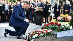 Szwajcaria, 09.10.2018. Prezydent RP Andrzej Duda podczas ceremonii upamiętniającej konsula Konstantego Rokickiego na cmentarzu w Lucernie. Fot. PAP/J. Turczyk