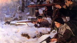 "Orlęta - obrona cmentarza" - obraz Wojciecha Kossaka, 1926. Fot. Wikimedia Commons