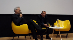 Prof. Włodzimierz Bolecki (L) oraz reżyser Andrzej Titkow podczas panelu w Domu Spotkań z Historią. Źródło; Archiwum prywatne A.K. 