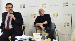 Warszawa, 9 05 2019 r. Spotkanie w Muzeum Historii Polski „Słowacki na nowo odkryty”; na zdj. od lewej: prof. Henryk Głębocki, prof. Marek Troszyński i dr Urszula Makowska. Źródło: MHP/Małgorzata Kowalczyk