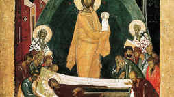 Zaśnięcie Matki Bożej, szkoła nowogrodzka, koniec XIV w. Źródło: Wikimedia Commons