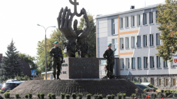 Augustów, 23.09.2019. Uroczystość odsłonięcia pomnika w hołdzie Ofiarom Obławy Augustowskiej. Fot. PAP/A. Reszko