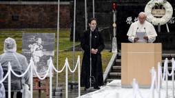 Papież Franciszek przemawia w Parku Pokoju. Nagasaki, 24.11.2019. Fot. PAP/EPA