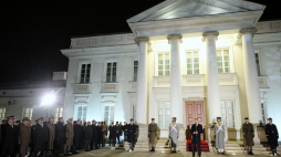 Prezydent Andrzej Duda przemawia podczas uroczystego apelu z okazji Dnia Podchorążego na dziedzińcu Belwederu Warszawa, 29.11.2019. Fot. PAP/P. Supernak