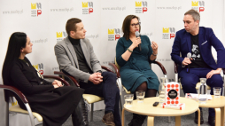 Warszawa, 30 01 2020. Muzeum Historii Polski. Debata o książce „Kobiety niepodległości. Wspomnienia z lat 1910–1918”; od lewej: prof. M. Sikorska-Kowalska, dr K. Piskała, dr A. Konik i dr M. Mirowski (prowadzący). Źródło: MHP