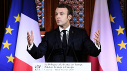 Kraków, 04.02.2020. Prezydent Francji Emmanuel Macron podczas wykładu "Polska i Francja w Europie" dla studentów UJ. Fot. PAP/J. Bednarczyk