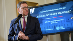 Warszawa, 20.02.2020. Prezes IPN Jarosław Szarek podczas debaty historyków pt. „Geneza wyprawy kijowskiej”.  PAP/M. Obara