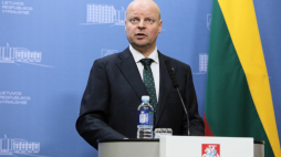 Wilno, Litwa, 17.09.2019. Premier Republiki Litewskiej Saulius Skvernelis podczas wspólnej konferencji prasowej z premierem RP Mateuszem Morawieckim w Wilnie. PAP/. LSzymański