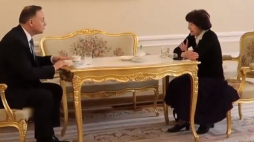 Prezydent Andrzej Duda podczas spotkania z Zofią Pilecką. Źródło: Kancelaria Prezydenta RP 