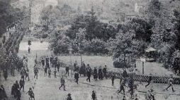 Wymarsz Legionu Śląskiego z Cieszyna. 1914 r. Źródło: Wikimedia Commons