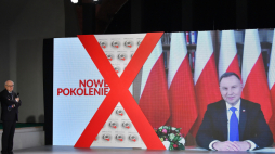 Warszawa, 09.10.2020. Transmisja wypowiedzi prezydenta RP Andrzeja Dudy podczas X Kongresu Polska Wielki Projekt. PAP/R. Pietruszka