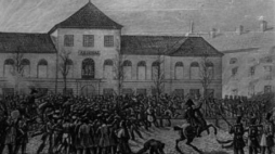 Rycina F. Dietricha. Arsenał w dniu 29 listopada 1830 r. w Warszawie. Fot. PAP/CAF