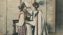 Pocztówka z inscenizacji "Wesela" w Teatrze Polskim we Lwowie w 1901 r. BN Polona