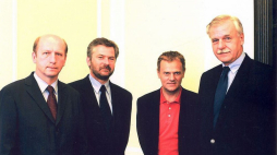 Trzej założyciele PO oraz Sławomir Rybicki na początku 2001 roku. Fot. z archiwum Sławomira Rybickiego