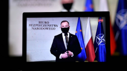 Prezydent RP Andrzej Duda podczas oświadczenia dla mediów w siedzibie Biura Bezpieczeństwa Narodowego w Warszawie, transmitowanego na portalu pap.pl. 25.03.2021. Fot. PAP/M. Obara