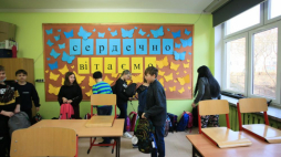 Uczniowie klasy ukraińskiej w Szkole Podstawowej nr 21 w Gorzowie Wielkopolskim. 21.03.2022. Fot. PAP/L. Muszyński