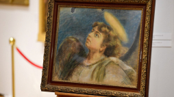 Obraz „Anioł” Wacława Michała Ichnatowskiego zaprezentowany podczas konferencji prasowej dot. najnowszych nabytków do kolekcji Muzeum im. Jacka Malczewskiego w Radomiu. Fot. PAP/P. Polak