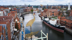 Odnowiony wiatrowskaz na szczycie średniowiecznego dźwigu portowego w Gdańsku. Fot. PAP/A. Warżawa