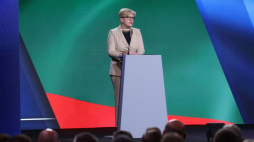 Wilno, Litwa, 02.05.2023. Premier Litwy Ingrida Simonyte podczas uroczystości otwarcia nowego skrzydła Domu Kultury Polskiej w Wilnie. Fot. PAP/R. Guz