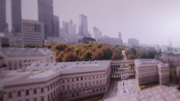 Plansze prezentujące zwycięski projekt pracowni WXCA Group sp. z o.o. podczas uroczystości ogłoszenia wyników konkursu architektoniczno-urbanistycznego na opracowanie koncepcji odbudowy Pałacu Saskiego. Warszawa, 12.10.2023.  Fot. PAP/P. Supernak