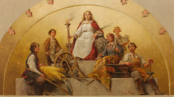 Tadeusz Popiel, „Opieka przemysłu nad rękodziełami i rolnictwem” / „Alegoria przemysłu i rzemiosła”, ok. 1894 r., olej, płótno