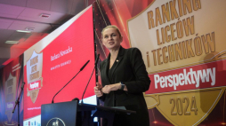 Minister edukacji Barbara Nowacka na uroczystym ogłoszeniu wyników XXVI Rankingu Liceów i Techników Perspektywy 2024. Fot. PAP/M. Obara