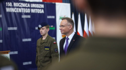 Prezydent RP Andrzej Duda (P) na obchodach 150. rocznicy urodzin Wincentego Witosa w Wojniczu. Fot. PAP/Ł. Gągulski