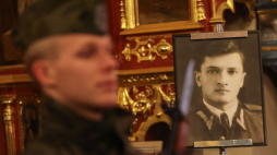 Krościenko nad Dunajcem, 06.03.2024. Uroczystości pogrzebowe żołnierza powojennej konspiracji niepodległościowej Józefa Orkisza ps. Lotny w kościele Wszystkich Świętych w Krościenku. Fot. PAP/G. Momot 