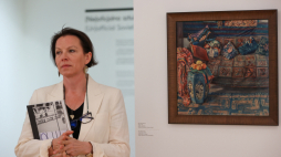 Dyrektorka MCK Agata Wąsowska-Pawlik podczas konferencji prasowej przed otwarciem wystawy pt. „Odesa. Długi wiek XX w sztuce”.  PAP/Art Service