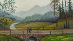 Spotkanie na mostku, Stanisław Borowiec, 1973 r., Brzesko. Ze zbiorów Muzeum Etnograficznego w Krakowie. Źródło: materiały prasowe Muzeum Etnograficznego w Krakowie