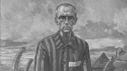 Obraz przedstawiający ojca Maksymiliana Kolbego w KL Auschwitz. Fot. PAP/CAF/L. Surowiec
