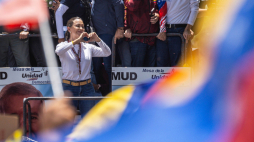 Maria Corina Machado podczas wiecu wyborczego w Caracas w sierpniu 2024 r. Fot. PAP/EPA/H. Chirinos