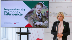 Wiceminister kultury i dziedzictwa narodowego Bożena Żelazowska podczas konferencji dotyczącej programu „Reymont. Interwencje”. PAP/Paweł Supernak