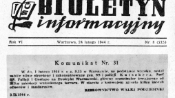 Informacja Kierownictwa Walki Podziemnej o wykonaniu wyroku na Franzu Kutscherze zamieszczona na pierwszej stronie „Biuletynu Informacyjnego” z 24 lutego 1944 r. /Źródło: Wikipedia: 