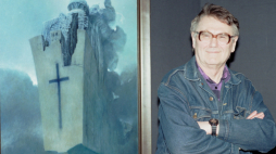 Artysta malarz Zdzisław Beksiński na wystawie swych prac w Muzeum Archidiecezji Warszawskiej. Warszawa, 12 maja 1995 r.  PAP/Andrzej Rybczyński