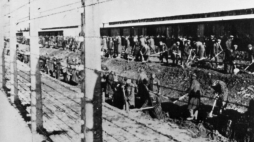 Więźniowie przy kopaniu rowu odwadniającego. Źródło: www.auschwitz.org