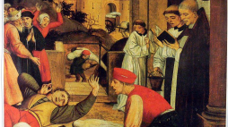 Josse Lieferinxe: św. Sebastian modli się za ofiarę tzw. dżumy Justyniana. Źródło: Wikimedia Commons