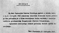 Rozkaz Rady Regencyjnej Państwa Polskiego z 11.11.1918 roku o przekazaniu władzy Józefowi Piłsudskiemu. Fot. PAP-ARCHIWUM 