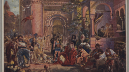 Obraz Jana Matejki „Przyjęcie Żydów Roku Pańskiego 1096” na pocztówce ze zbiorów Muzeum Polin. Fot. kolekcje.polin.pl 