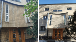 Kamienica u zbiegu ul. Paryskiej i Bajońskiej na Saskiej Kępie w Warszawie przed (z lewej) i po (z prawej) remoncie. Fot. BSKZ 